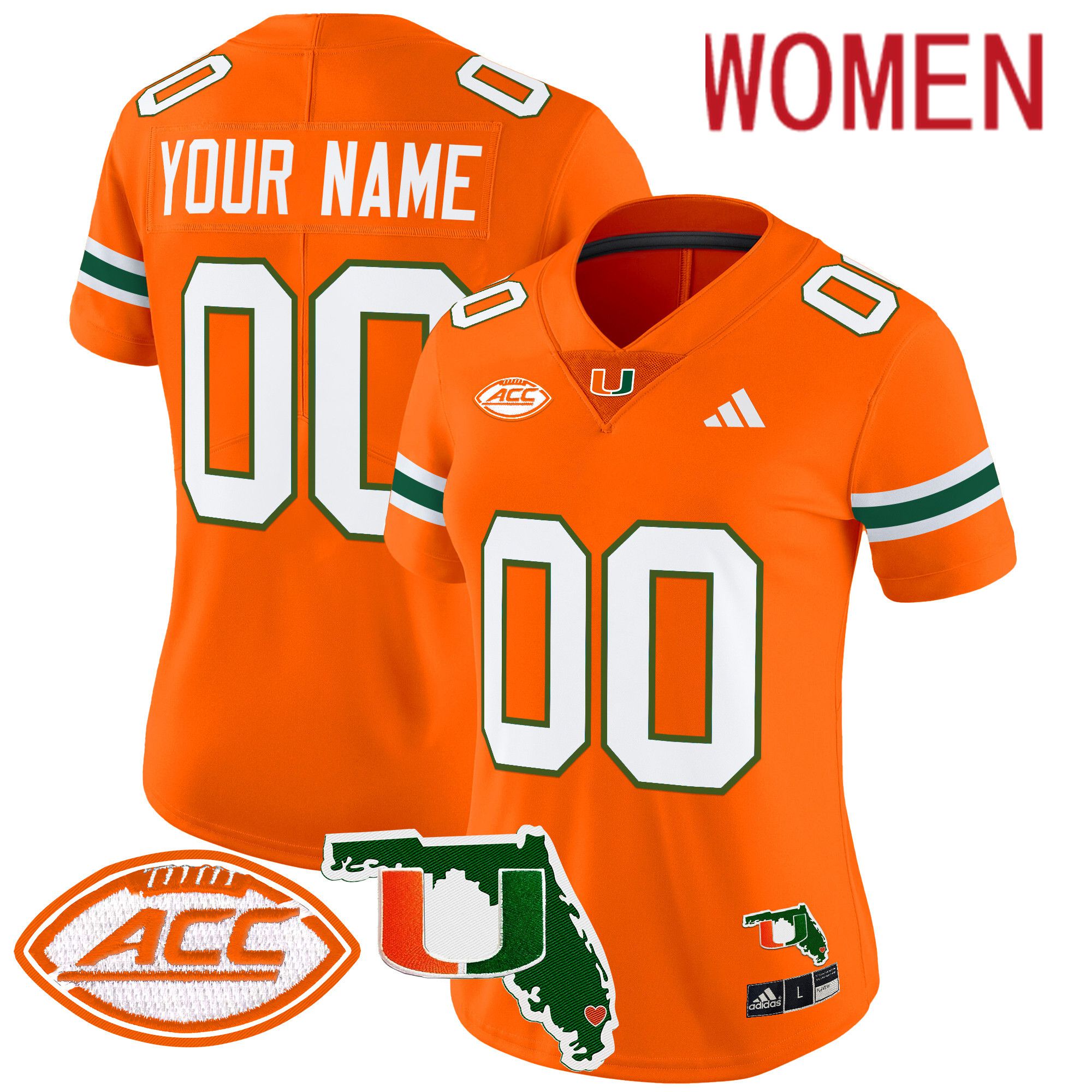 Women Miami Hurricanes Orange 2024 Florida Patch Vapor Limited Custom NCAA Jersey